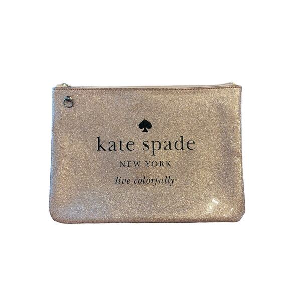 Kate Spade New York Holiday Drive Gia Glitter Pouch Sparkle Rose Gold - Picture 2 of 7